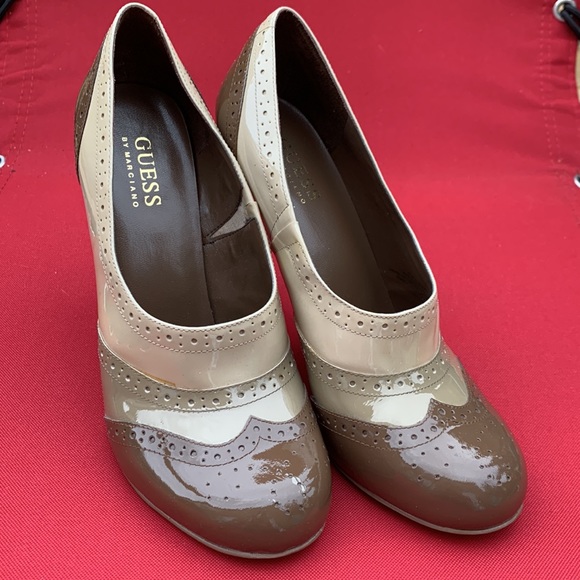 Guess Tri-colored Brown/Sand color Patent Oxford design high heels, sz7.5, BNWT - Picture 6 of 11